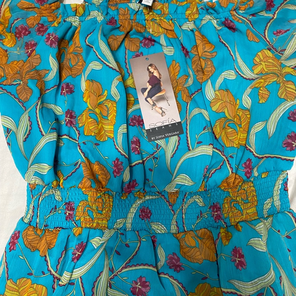 Sofia Blue Off the Shoulder Floral Dress Size Medium NWT
